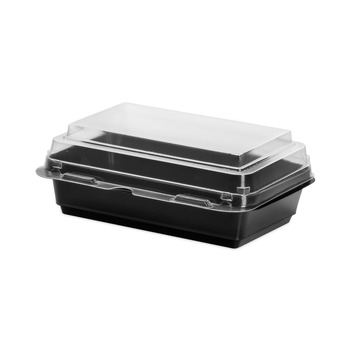 SOLO 846612-PS94 Creative Carryouts 7.87 in. x 5.4 in. x 2.1 in. 24 oz. Hinged Plastic Hot Deli Boxes - Black/Clear (200/Carton)