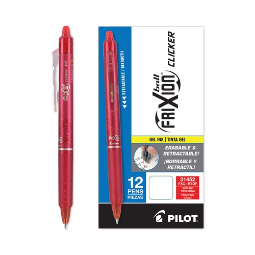 Pens | Pilot 31452 FriXion Clicker Erasable Fine 0.7 mm Gel Pen - Red Ink/Red Barrel (1-Dozen) image number 0