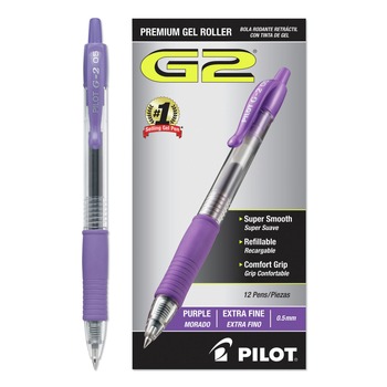 PENS PENCILS AND MARKERS | Pilot 31006 G2 Premium Extra-Fine 0.5 millimeter Retractable Gel Pen - Purple Ink/Smoke/Purple Barrel (1-Dozen)