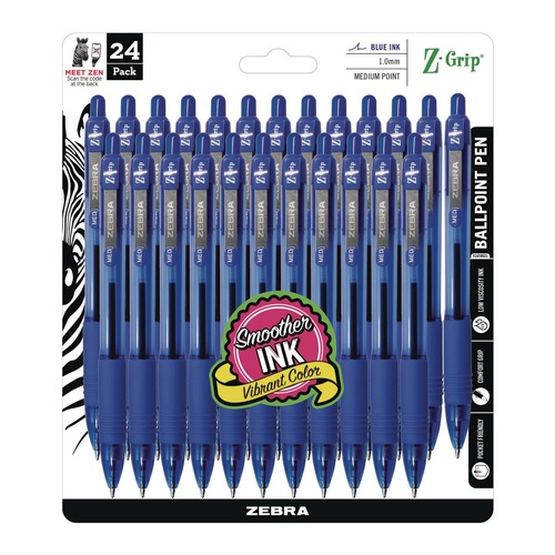 Pens | Zebra 12225 1 mm Retractable Medium Z-Grip Ballpoint Pen - Blue Ink, Translucent Blue/Blue Barrel (24/Pack) image number 0