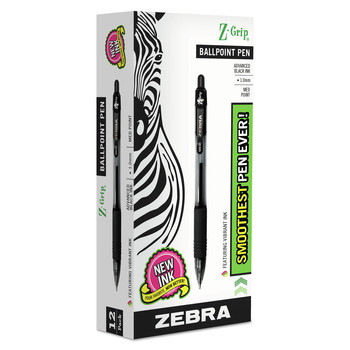Zebra 22210 Z-Grip Medium 1 millimeter Retractable Ballpoint Pen - Black Ink/Clear/Black Barrel (1-Dozen)