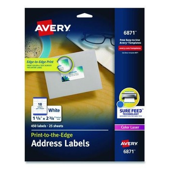 Avery 06871 1.25 in. x 2.38 in. Vibrant Laser Color-Print Labels with Sure Feed - White (450/Pack)