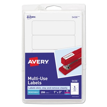 Avery 05436 1 in. x 3 in. Removable Multi-Use Labels for Inkjet/Laser Printers - White (5/Sheet, 50 Sheets/Pack)