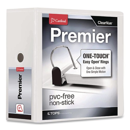 Binders | Cardinal 10350CB Premier 3 Easy Open Locking Slant D Ring 5 in. Capacity ClearVue Binder - White image number 0