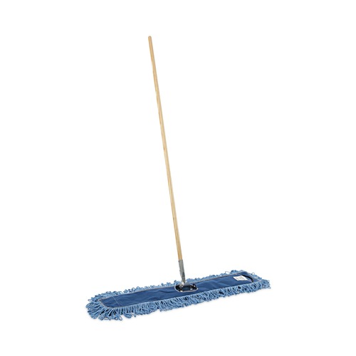 Mops | Boardwalk BWKHL365BSPC 60 in. Natural Wood/Metal Handle 36 in. x 5 in. Blue Blended Synthetic Head Dry Mopping Kit (1-Kit) image number 0
