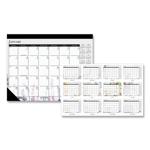 Back to School Sale | House of Doolittle 197 22 in. x 17 in. 12-Month (Jan-Dec) 2026 Recycled Desk Pad Calendar - Wild Flowers Artwork image number 0