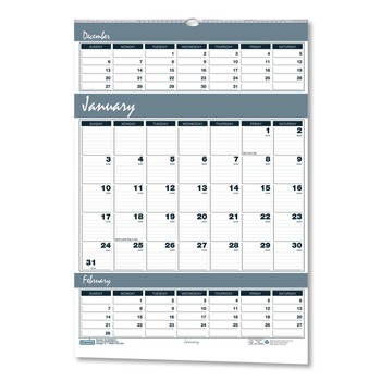 House of Doolittle 343 14-Month: Dec 2025 to Jan 2027 15.5 in. x 22 in. Bar Harbor Recycled Wirebound 3-Months-Per-Page Wall Calendar - White/Blue/Gray