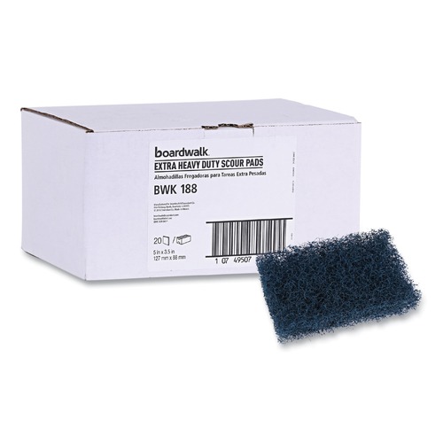 Just Launched | Boardwalk 88BWK HD 3.5 in. x 5 in. Extra Heavy-Duty Scour Pad - Dark Blue (20/Carton) image number 0