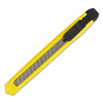 Boardwalk BWKUKNIFE75 5 in. Plastic Handle 0.39 in. Blade Length Retractable Snap-Off Blade Knife - Yellow