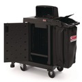 Cleaning Carts | Suncast Commercial CCH255A 23.19 in. x 53.23 in. x 53.02 in. 1-Shelf 3 Bins Plastic High Security Housekeeping Cart - Black image number 2