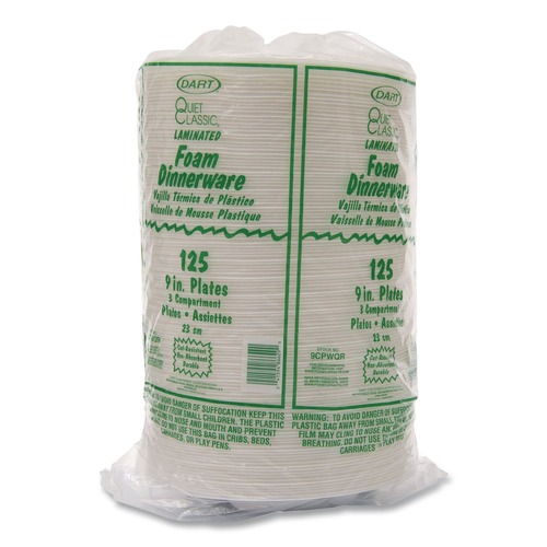 Bowls and Plates | Dart 9CPWQR 3-Compartment 9 in. Diameter Mediumweight Foam Plates - White (125/Pack) image number 0