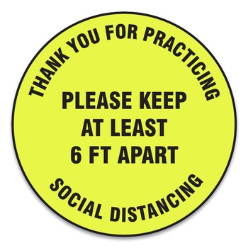 GN1 MFS426ESP 12 in. Circle "Thank You For Practicing Social Distancing Please Keep At Least 6 ft. Apart" Slip-Gard Floor Signs - Yellow (25/Pack)