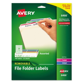 Avery 06466 0.66 in. x 3.44 in. Removable File Folder Labels with Sure Feed Technology - White (750/Pack)