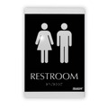 Floor Signs & Safety Signs | Headline Sign 4249 Century Series 6 in. x 9 in. Men/Women Restroom Office Sign - Black/Silver image number 0