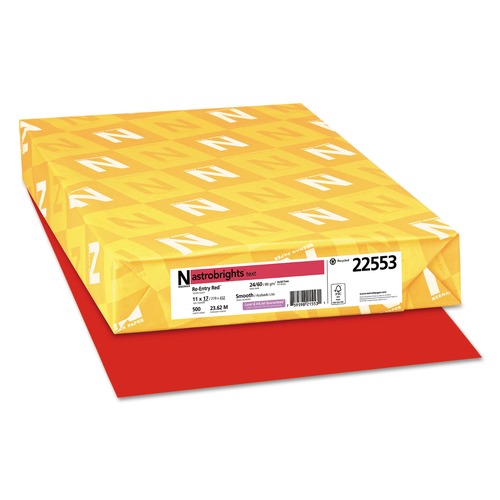 Copy & Printer Paper | Astrobrights 22553 24 lbs. Bond Weight 11 in. x 17 in. Color Paper - Re-Entry Red (1-Ream) image number 0