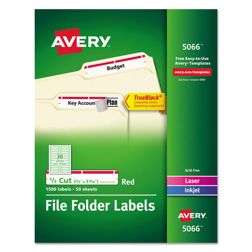 Dividers & Tabs | Avery 05066 0.66 in. x 3.44 in. Permanent TrueBlock File Folder Labels with Sure Feed Technology - White (30/Sheet, 50 Sheets/Box) image number 0