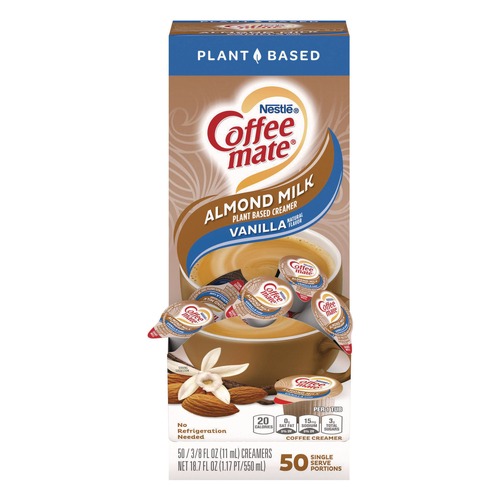 Condiments | Coffee-Mate 12461537 0.38 oz Mini Cups Plant-Based Almond Milk Non-Dairy Liquid Creamer Singles - Natural Vanilla (50/Box) image number 0