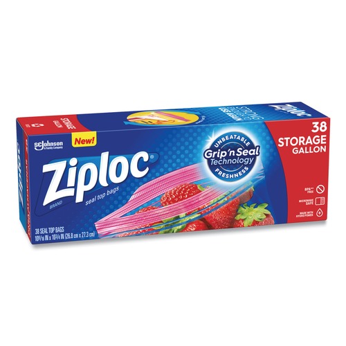 Food Service | Ziploc 383233BX 1 Gallon 1.75 mil. 10.56 in. x 10.75 in. Double Zipper Storage Bags - Clear (38/Box) image number 0