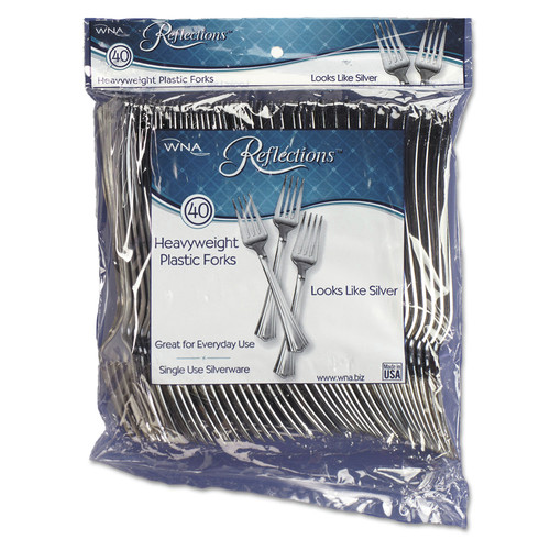 Cutlery | WNA WNA REF320FK Reflections Heavyweight Plastic Utensils Fork - Silver (320/Carton) image number 0