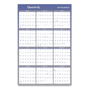 BULLETIN BOARDS | AT-A-GLANCE A1102 24 in. x 36 in. 12-Month (Jan to Dec): 2025 Vertical/Horizontal Erasable Quarterly/Monthly Wall Planner - White/Blue Sheets