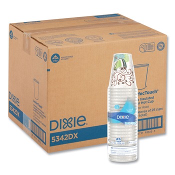 JUST LAUNCHED | Dixie 5342DX PerfecTouch 12 oz.Paper Hot Cups - Coffee Haze Design (25/Sleeve, 20 Sleeves/Carton)