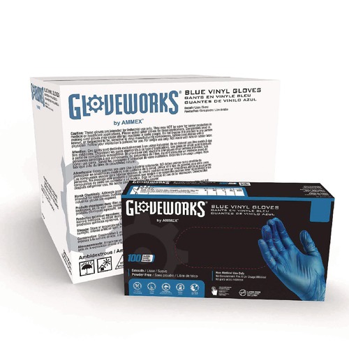 Disposable Gloves | Ammex IVBPF42100 3 mil Small Powder-Free Industrial Vinyl Gloves - Blue (1000/Carton) image number 0