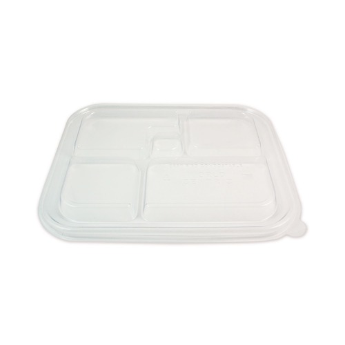 Food Trays, Containers, and Lids | World Centric TRLCSBB 12.1 in. x 9.8 in. x 0.8 in. Plastic Lids for Fiber Bento Box Containers - Clear (300/Carton) image number 0