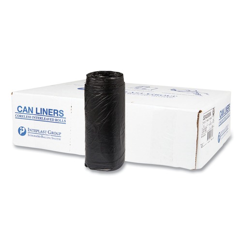  | Inteplast Group S243308K 16 Gallon 8 mic 24 in. x 33 in. High-Density Commercial Can Liners - Black (50 Bags/Roll, 20 Interleaved Rolls/Carton) image number 0