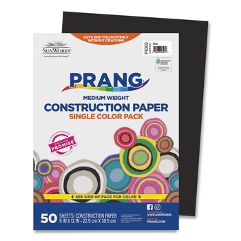  | Prang P6303 50 lbs. Text Weight 9 in. x 12 in. SunWorks Construction Paper - Black (50/Pack)