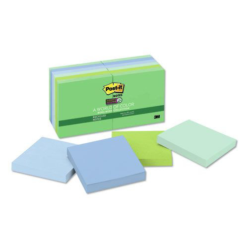 Sticky Notes & Post it | Post-it Notes Super Sticky 654-12SST Recycled Notes In Bora Bora Colors, 3 X 3, 90-Sheet, 12/pack image number 0