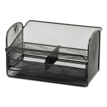 OFFICE PHONES | Safco 2160BL 11.75 x 9.25 x 7 Onyx Angled Mesh Steel Telephone Stand - Black