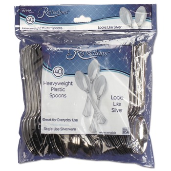 WNA WNA REF320SP 6.25 in. Reflections Heavyweight Plastic Utensils Spoon - Silver (320/Carton)