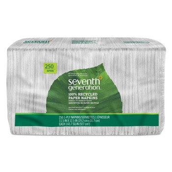 Seventh Generation 13713 100% Recycled 11-1/2 in. x 12-1/2 in. 1-Ply Napkins - White (250/Pack)