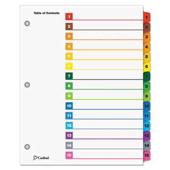 Cardinal 61518 11 x 8.5 OneStep Printable Table of Contents and 1 to 15 Dividers - White/Assorted Tabs (15/Set)