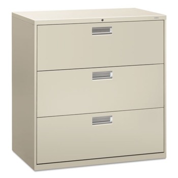 HON H693.L.Q Brigade 600 Series Three-Drawer 42 in. x 18 in. x 39.13 in. Lateral File - Light Gray
