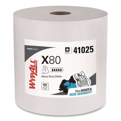 Paper Towels and Napkins | WypAll 41025 12.4 in. x 12.2 in. Power Clean Jumbo Roll X80 Heavy Duty Cloths - White (475/Roll) image number 0
