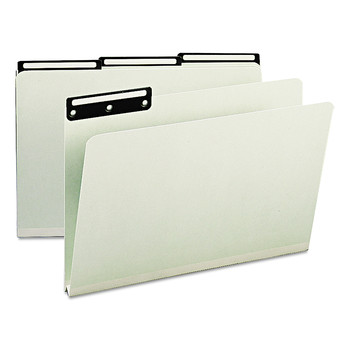 Smead 18430 1 in. Expansion Legal Size Recycled Heavy Pressboard File Folders with Insertable 1/3-Cut Metal Tabs - Gray-Green (25/Box)