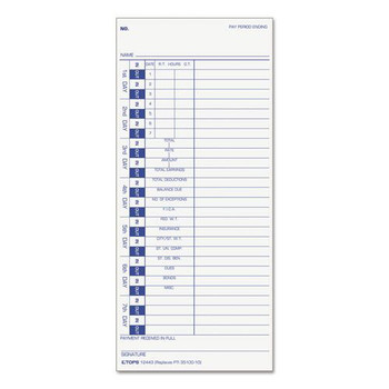TOPS 12443 4 x 9 One Side Time Clock Cards Replacement for 35100-10 (100/Pack)