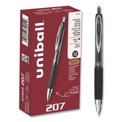 Pens | uni-ball 61255 Signo 207 0.5 mm Retractable Gel Pen - Black Ink/Smoke/Black Barrel/Fine (1-Dozen) image number 0