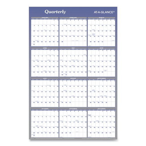 Bulletin Boards | AT-A-GLANCE A1102 24 in. x 36 in. 12-Month (Jan to Dec): 2025 Vertical/Horizontal Erasable Quarterly/Monthly Wall Planner - White/Blue Sheets image number 0