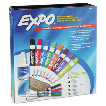 EXPO 80054A Medium Assorted Tips Low-Odor Dry Erase Marker Eraser and Cleaner Kit - Assorted Colors (12/Set)