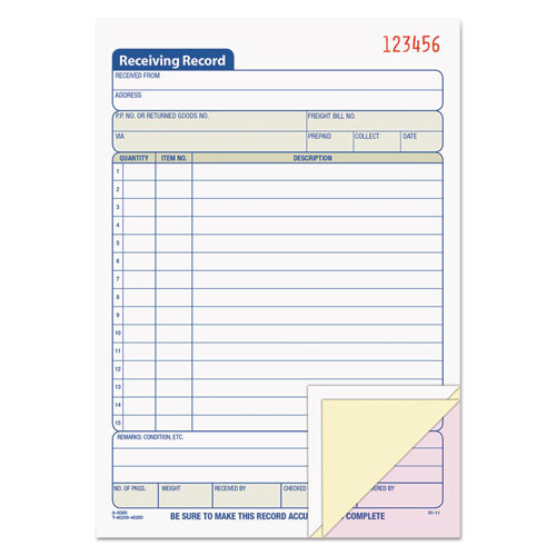 Retail Store Supplies | TOPS 46260 50 Forms Total Three-Part Carbonless 5.56 in. x 7.94 in. Receiving Record Book image number 0