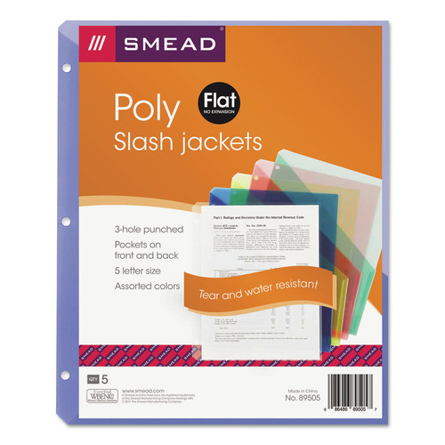 Sheet Protectors | Smead 89505 Organized Up 2-Section Poly Slash Jackets - Letter Size/Assorted Colors (5/Pack) image number 0