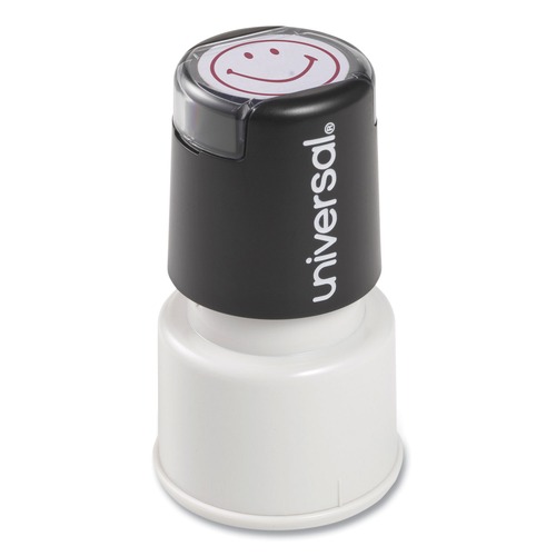 Just Launched | Universal UNV10080 Pre-Inked/Re-Inkable Smiley Face Round Message Stamp - Red Ink image number 0