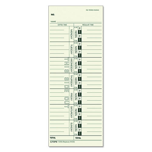 Just Launched | TOPS 1259 3.5 in. x 9 in. 1-Side Time Clock Cards Replacement for M-33 (500/Box) image number 0