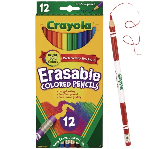 Pencils | Crayola 684412 3.3 mm 2B Erasable Color Pencil Set - Assorted Lead and Barrel Colors (12/Box) image number 0