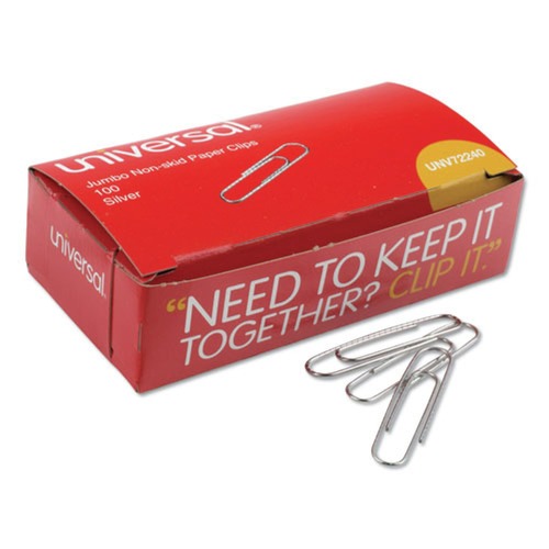 Paper Clips | Universal A7072240 Nonskid Paper Clips - Jumbo, Silver (100/Box, 10 Boxes/Pack) image number 0