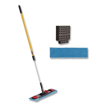 Rubbermaid Commercial 2132426 19.5 in. x 5.5 in. Microfiber Head 48 in. to 72 in. Aluminum Handle Adaptable Flat Mop Kit - Blue/Yellow
