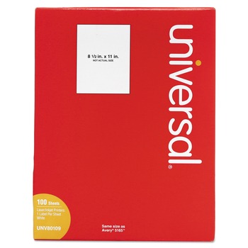 LABELS AND LABEL MAKERS | Universal UNV80109 8.5 in. x 11 in. Inkjet/Laser Printers Labels - White (100/Box)