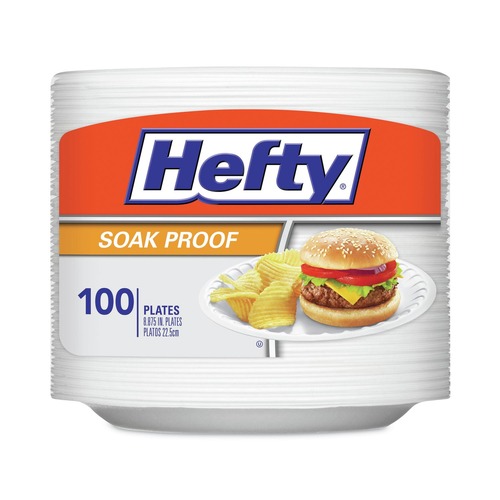Just Launched | Hefty D28100 8.88 in. Soak Proof Tableware Foam Plates - White (100/Pack) image number 0